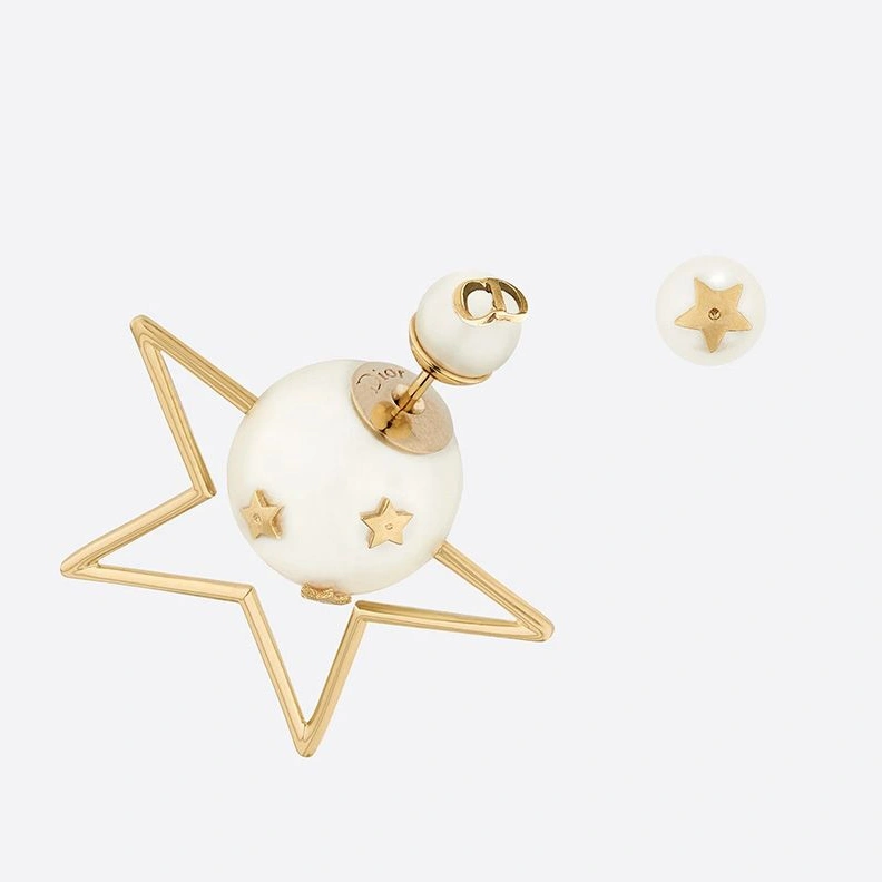 SportInspired 1976 Dior Tribales Earrings Metal and White Resin Pearls with a Star Gold