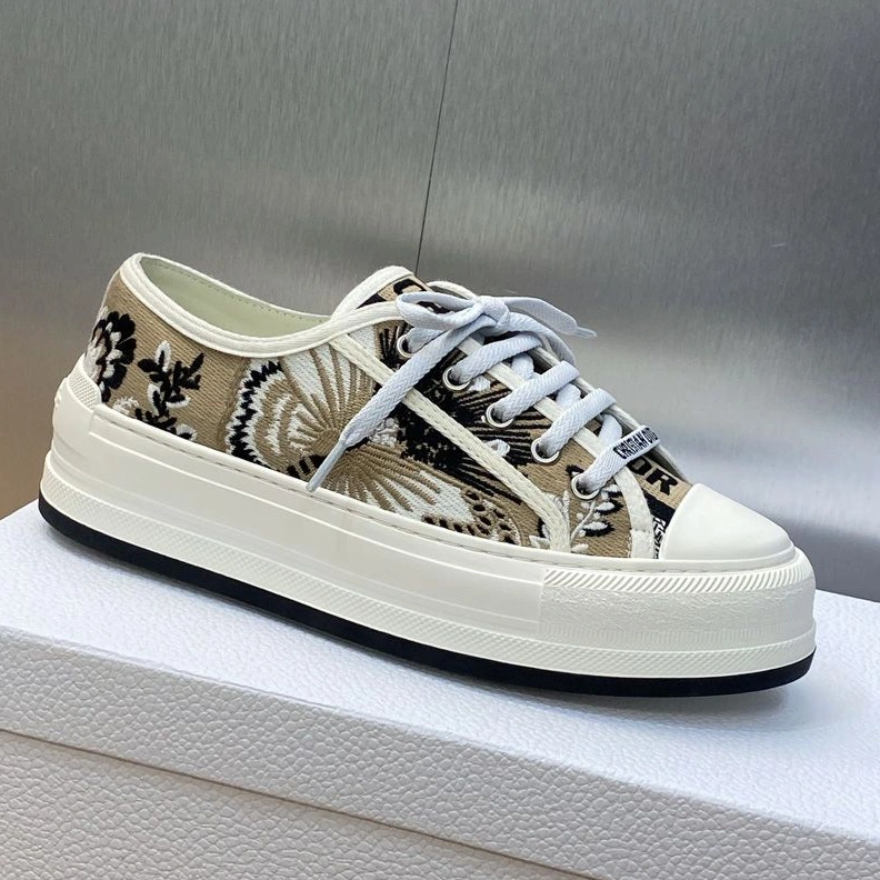 SportInspired 2278 Walk'n'Dior Platform Sneakers Unisex Butterfly Bandana Motif Canvas Beige