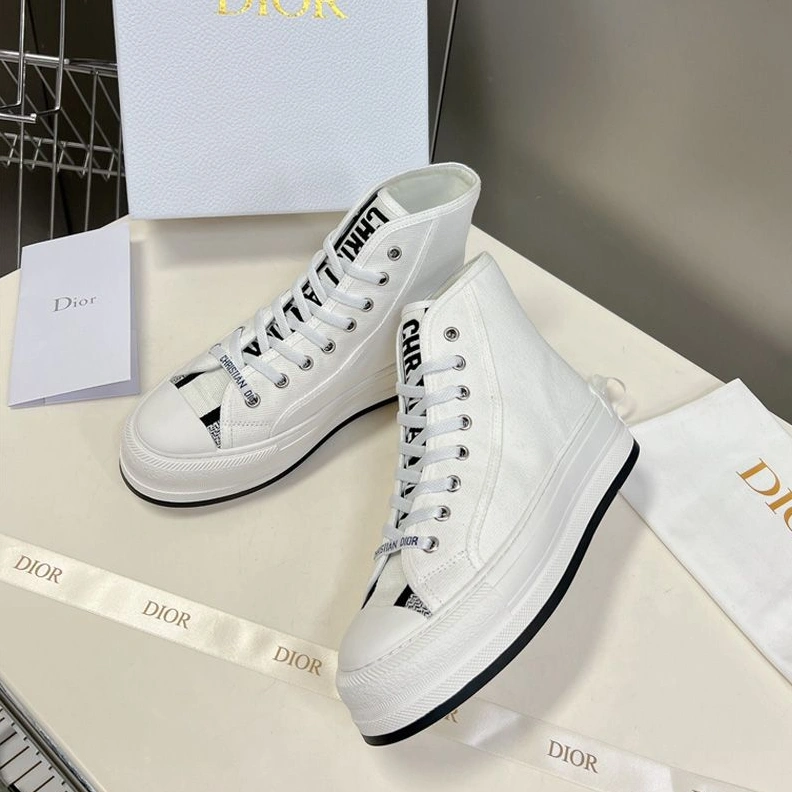 SportInspired 3854 Walk'N'Dior High-Top Platform Sneakers Women Canvas White