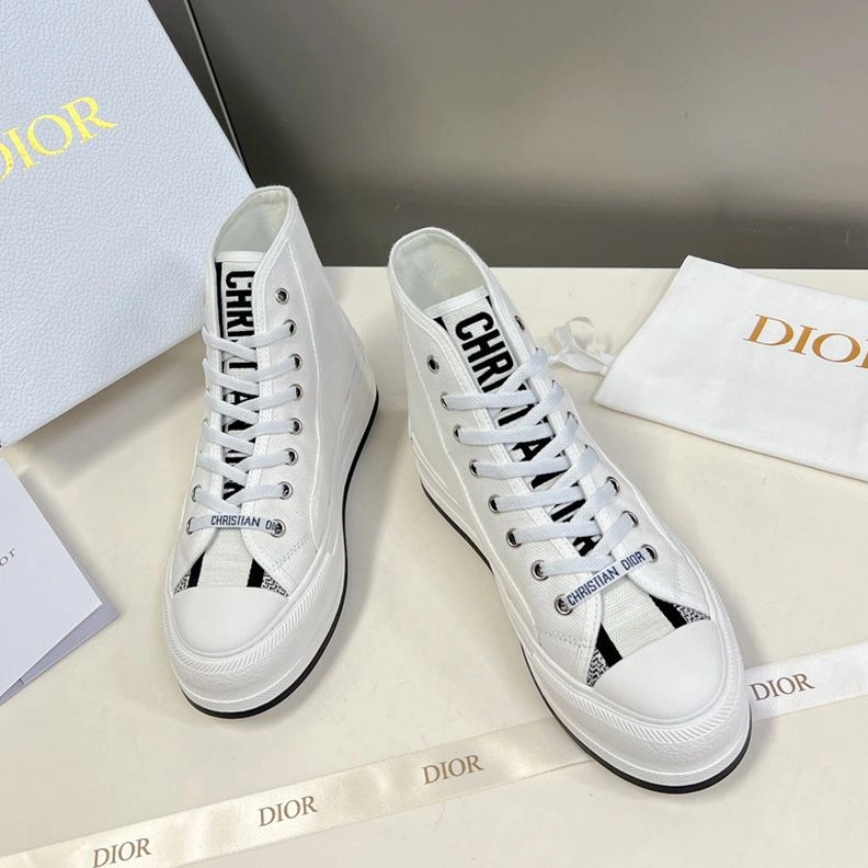 SportInspired 3854 Walk'N'Dior High-Top Platform Sneakers Women Canvas White