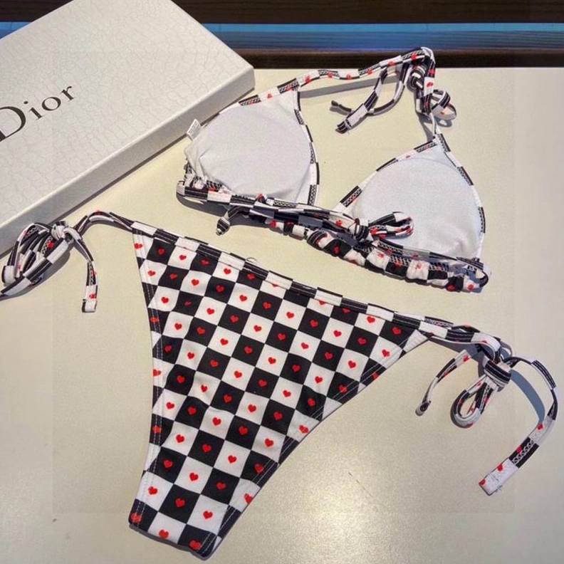 SportInspired 4389 Christian Dior Bikini Women Dioramour D-Chess Heart Motif Lycra Black White