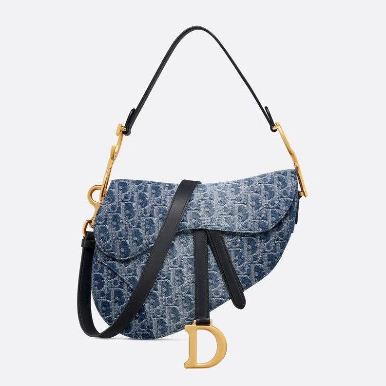 SportInspired 4599 Dior Saddle Bag with Strap In Oblique Motif Denim Blue