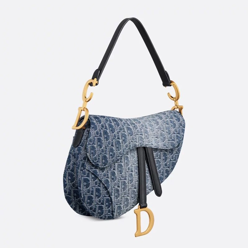 SportInspired 4599 Dior Saddle Bag with Strap In Oblique Motif Denim Blue