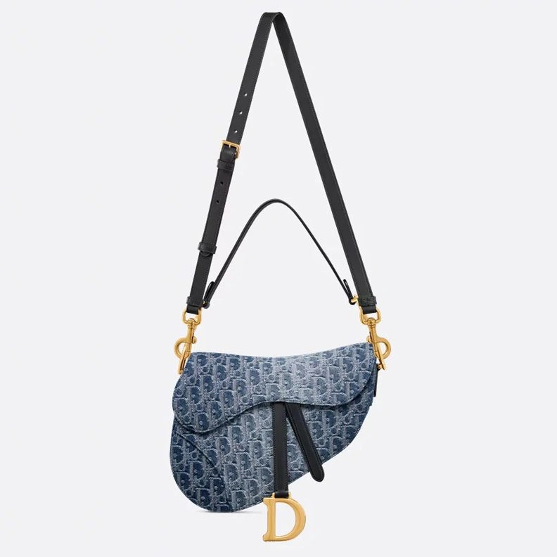 SportInspired 4599 Dior Saddle Bag with Strap In Oblique Motif Denim Blue