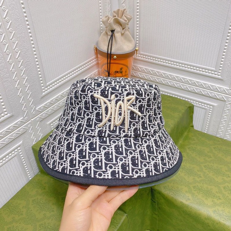 SportInspired 7644 Dior Bucket Hat Shawn Logo D-Oblique Motif Cotton Navy Blue