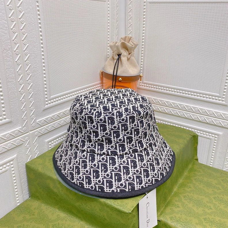 SportInspired 7644 Dior Bucket Hat Shawn Logo D-Oblique Motif Cotton Navy Blue