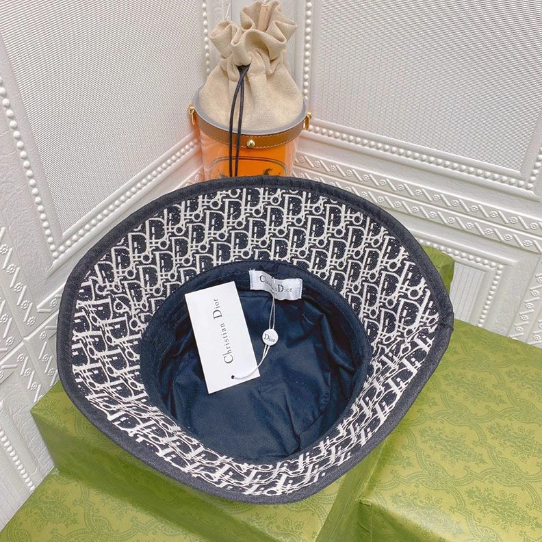 SportInspired 7644 Dior Bucket Hat Shawn Logo D-Oblique Motif Cotton Navy Blue