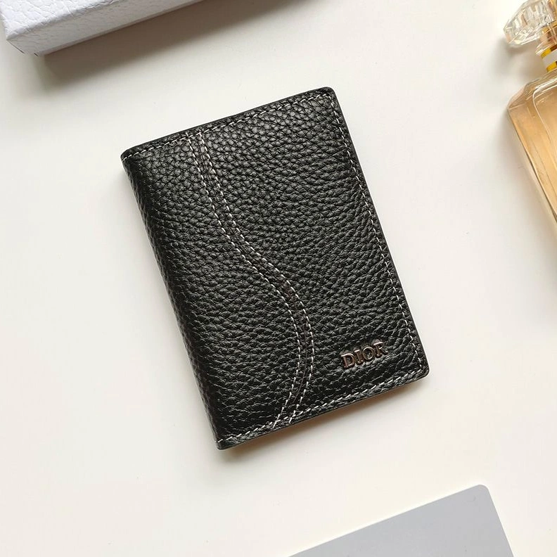 SportInspired 7958 Dior Saddle Bi-Fold Card Holder Grained Calfskin Black