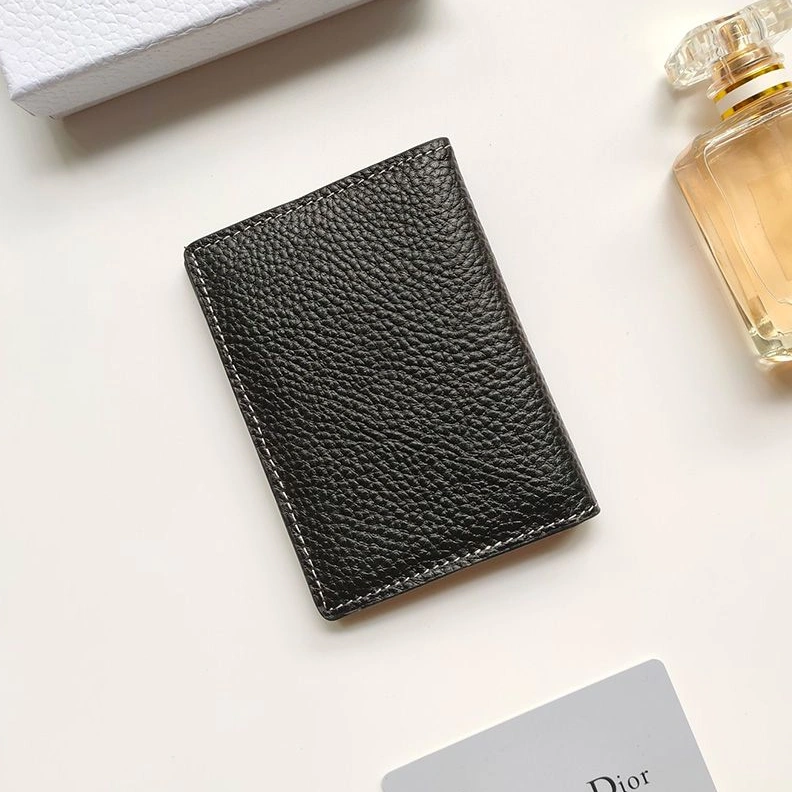 SportInspired 7958 Dior Saddle Bi-Fold Card Holder Grained Calfskin Black