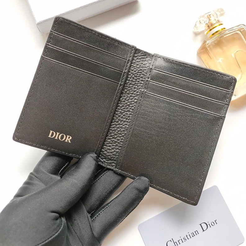 SportInspired 7958 Dior Saddle Bi-Fold Card Holder Grained Calfskin Black