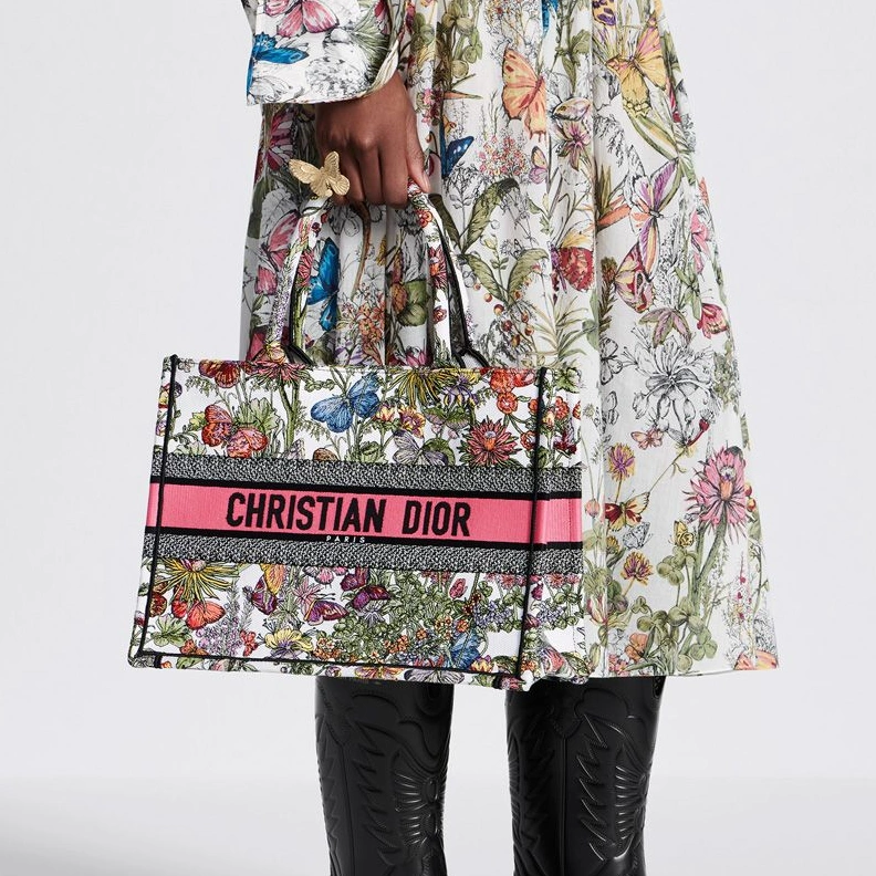 SportInspired 9223 Dior Book Tote Mexico Millefiori Motif Canvas White Pink