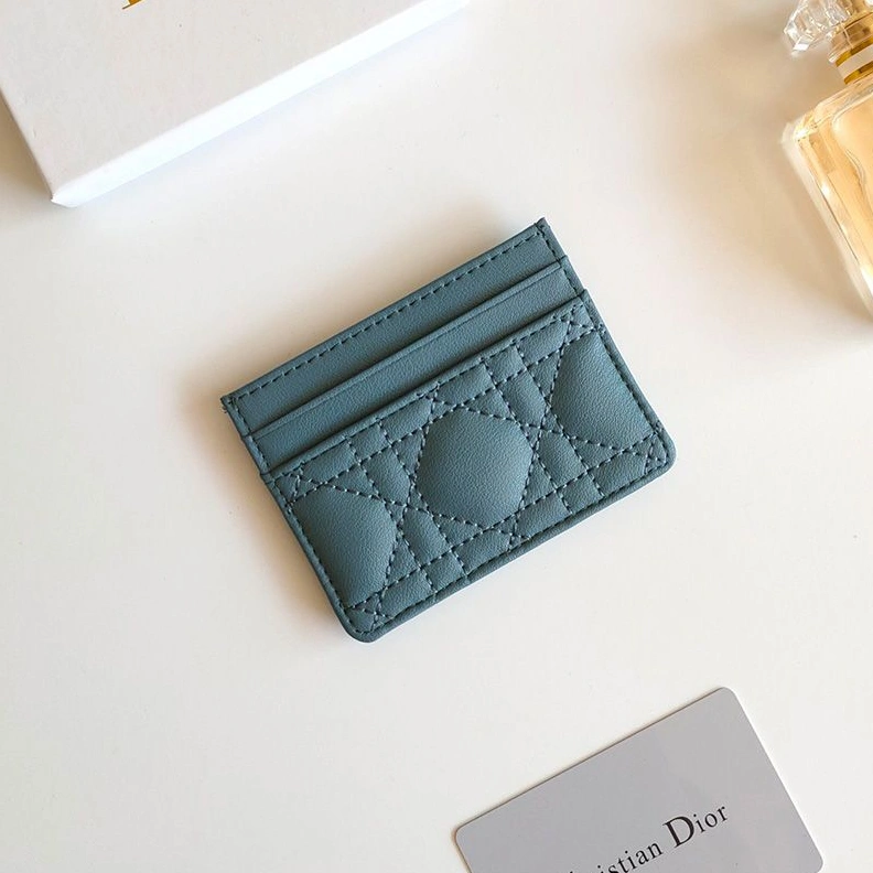 SportInspired 9603 Dior Card Holder Cannage Calfskin Teal