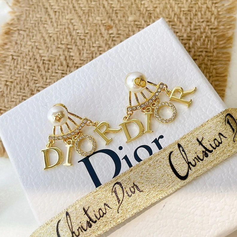 StreetReady 1774 Dior Tribales Earrings Metal, White Crystals And White Resin Pearls Gold