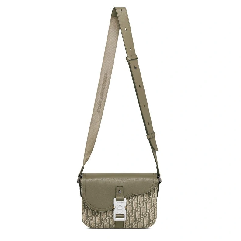 StreetReady 2083 Small Dior Saddle Flap Messenger In Oblique Motif Canvas and Grained Calfskin Olive