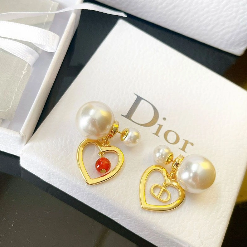 StreetReady 2262 Dior Tribales Earrings Metal, White Resin Pearls And A Red Glass Pearl Gold