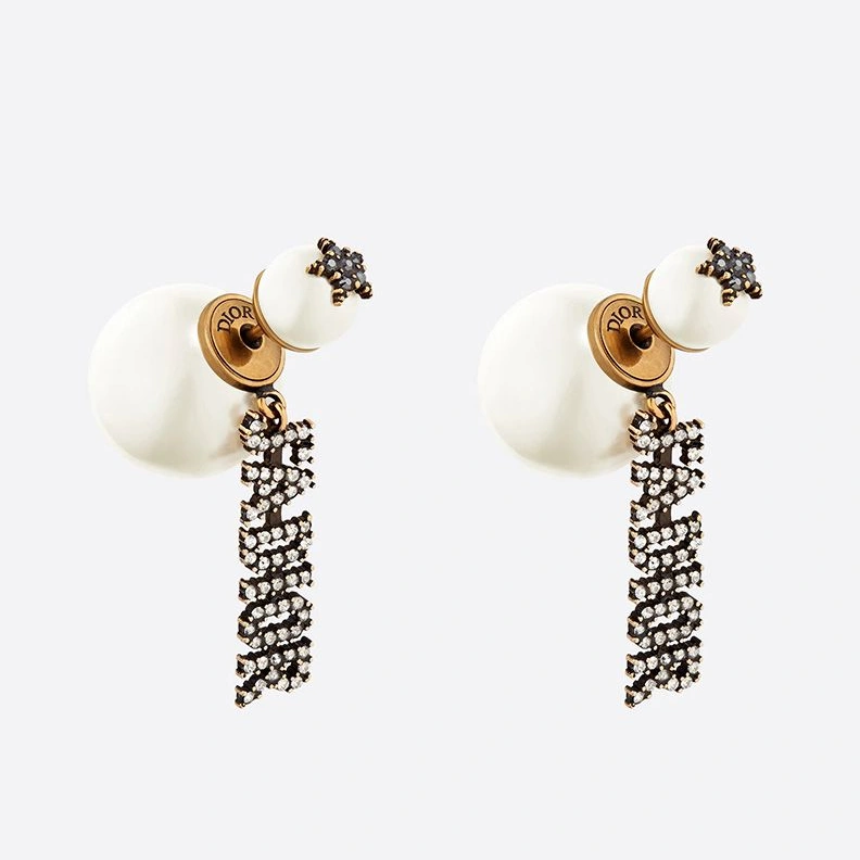 StreetReady 4166 Dior Tribales Earrings J'ADIOR, White Resin Pearls and White Crystals Gold