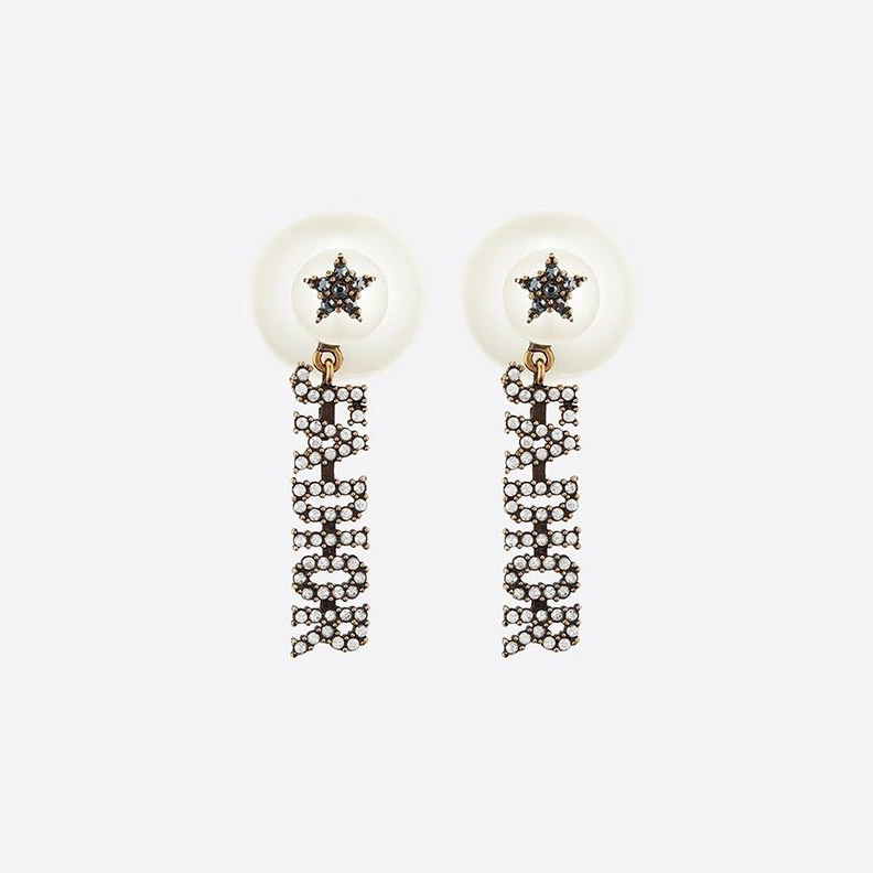StreetReady 4166 Dior Tribales Earrings J'ADIOR, White Resin Pearls and White Crystals Gold