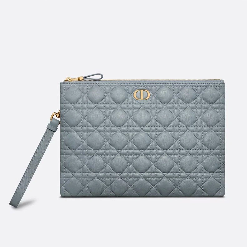 StreetReady 4549 Large Dior Caro Daily Pouch In Supple Cannage Calfskin Sky Blue
