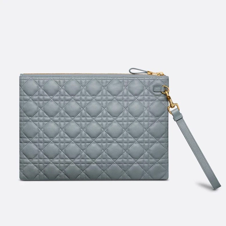 StreetReady 4549 Large Dior Caro Daily Pouch In Supple Cannage Calfskin Sky Blue
