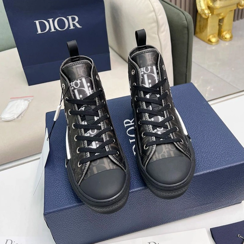 StreetReady 5896 Dior B23 High-Top Sneakers Unisex Oblique Motif Canvas with Calfskin Black
