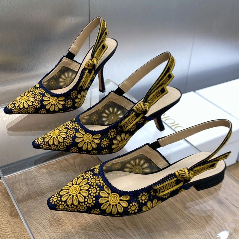 StreetReady 5949 J'Adior Slingback Pumps Women Saint-Gall Floral Motif Mesh Blue Gold