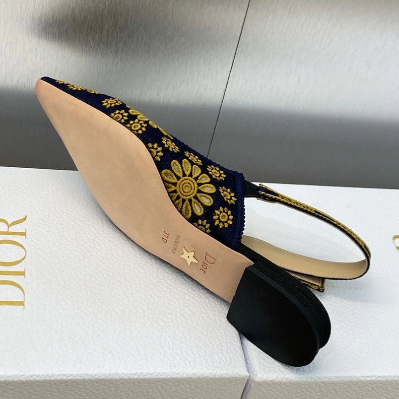 StreetReady 5949 J'Adior Slingback Pumps Women Saint-Gall Floral Motif Mesh Blue Gold
