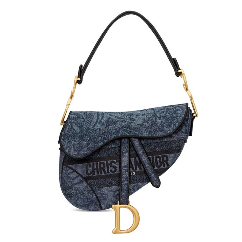 StreetReady 6091 Christian Dior Saddle Bag In Toile de Jouy Motif Denim Navy Blue