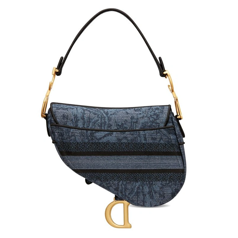StreetReady 6091 Christian Dior Saddle Bag In Toile de Jouy Motif Denim Navy Blue