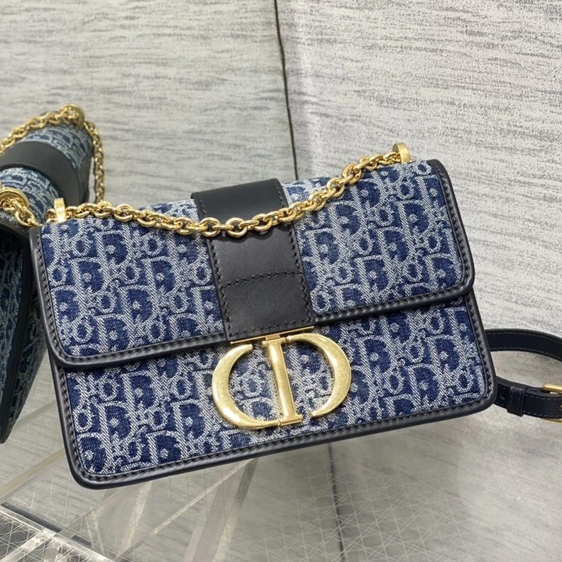 StreetReady 648 Dior 30 Montaigne Chain Bag In Oblique Motif Denim Blue