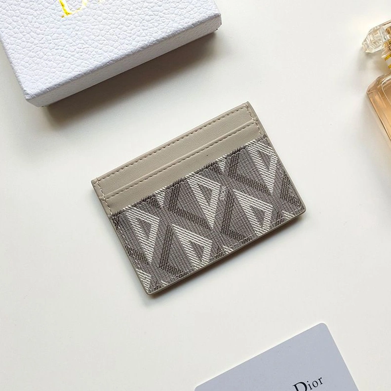 StreetReady 7603 Dior Card Holder CD Diamond Motif Canvas With CD Icon Signature Grey