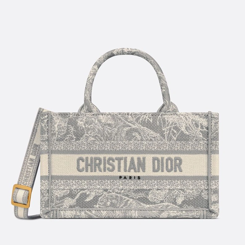 StreetReady 7614 Mini Dior Book Tote with Strap In Toile De Jouy Motif Canvas Grey