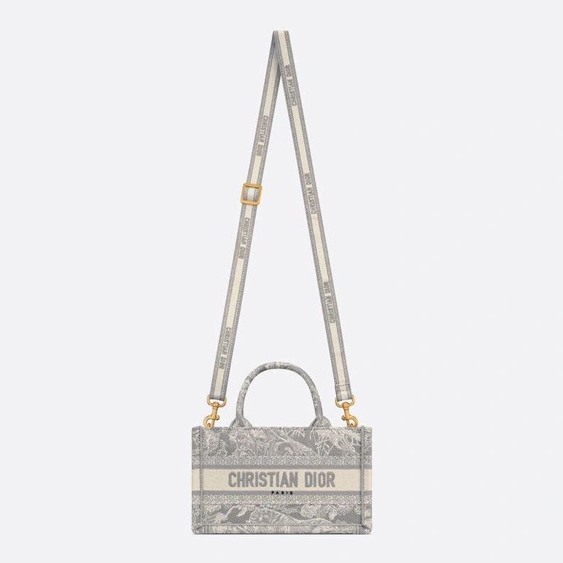 StreetReady 7614 Mini Dior Book Tote with Strap In Toile De Jouy Motif Canvas Grey
