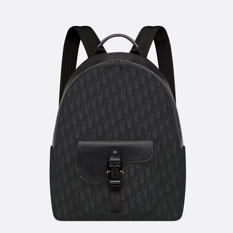 TopPick 1543 Dior Saddle Zip Backpack In Oblique Motif Canvas with Grained Calfskin Black