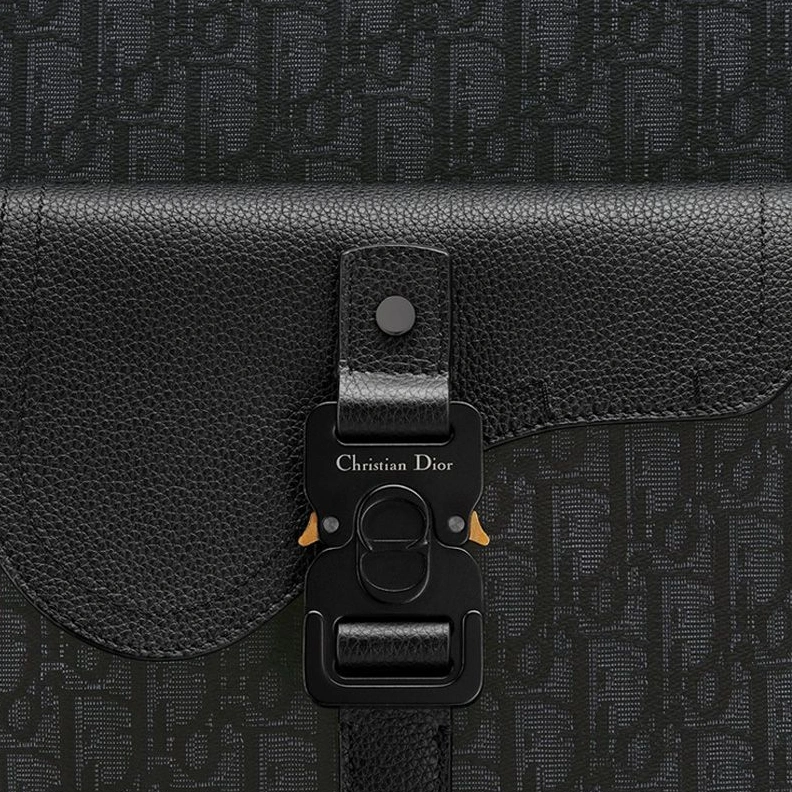 TopPick 1543 Dior Saddle Zip Backpack In Oblique Motif Canvas with Grained Calfskin Black