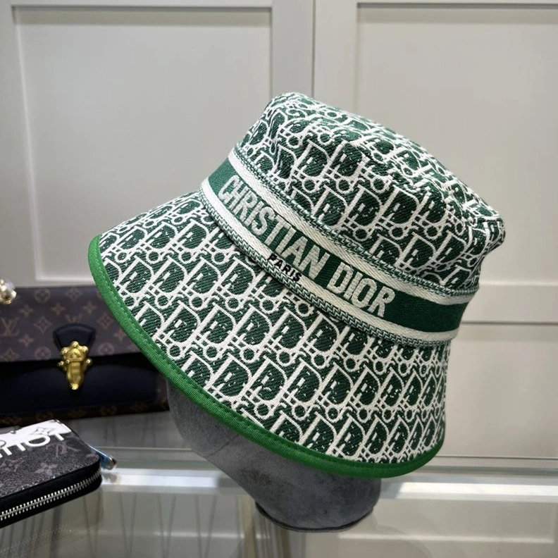 TopPick 3375 Christian Dior Bucket Hat D-Oblique Motif Canvas Green