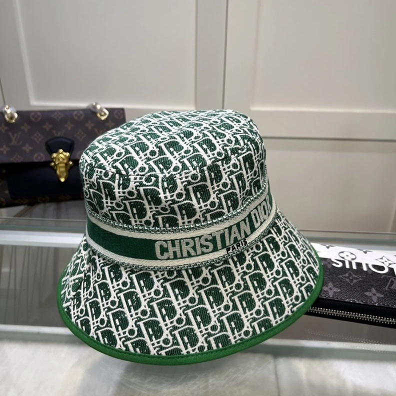 TopPick 3375 Christian Dior Bucket Hat D-Oblique Motif Canvas Green