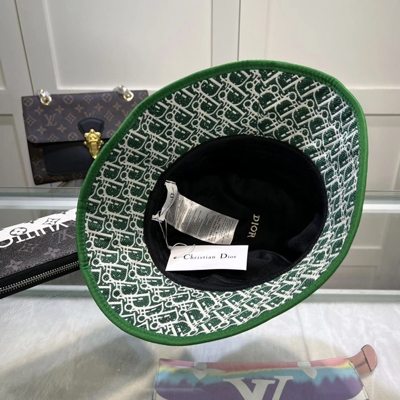 TopPick 3375 Christian Dior Bucket Hat D-Oblique Motif Canvas Green