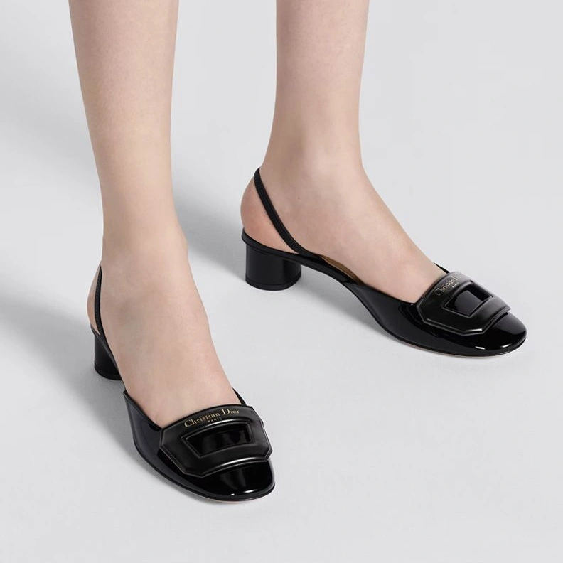 TopPick 4188 Dior Day Slingback Pumps Women Patent Calfskin Black