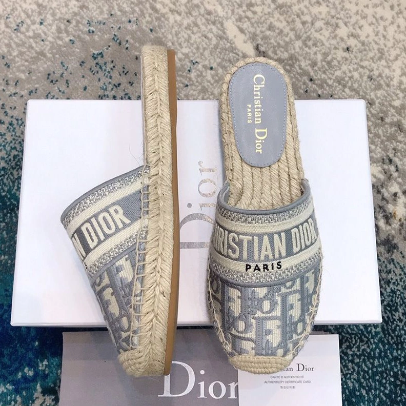 TopPick 446 Christian Dior Granville Mules Women Oblique Motif Cotton Grey