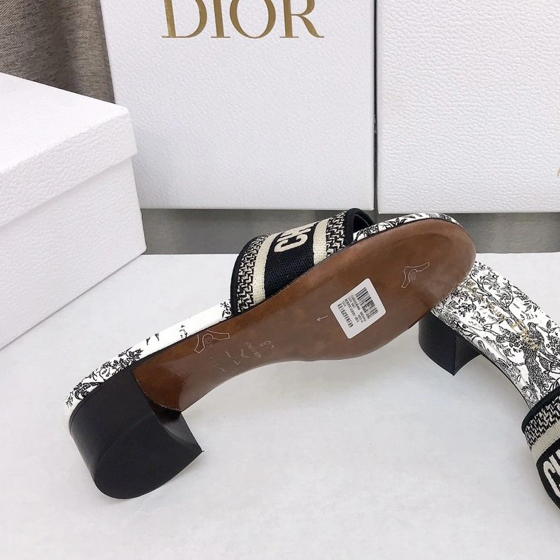 TopPick 5020 Christian Dior Dway Slides Women Jardin d'Hiver Motif Canvas Black