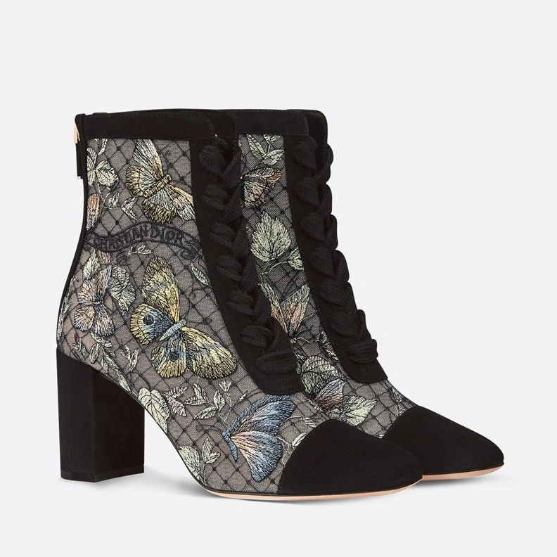 TopPick 6208 Dior Naughtily-D Ankle Boots Women Butterfly Motif Transparent Mesh Black