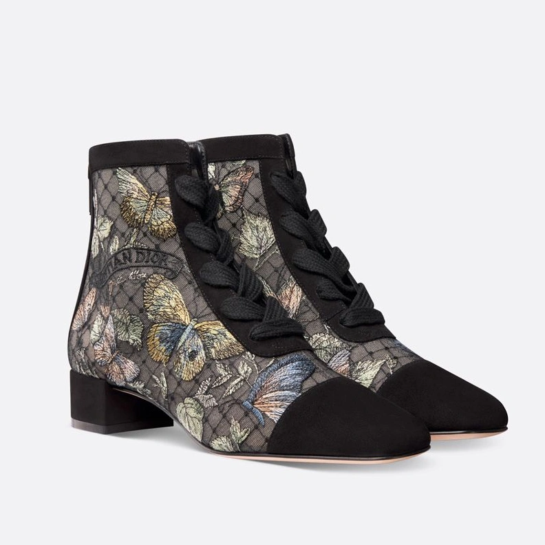 TopPick 6208 Dior Naughtily-D Ankle Boots Women Butterfly Motif Transparent Mesh Black