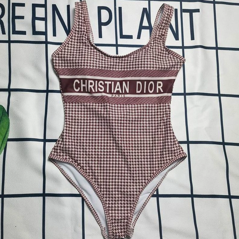 TopPick 6453 Christian Dior Swimsuit Women Micro Houndstooth Motif Lycra Burgundy
