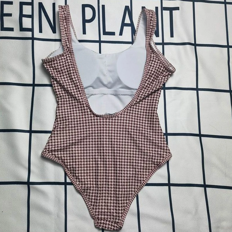 TopPick 6453 Christian Dior Swimsuit Women Micro Houndstooth Motif Lycra Burgundy