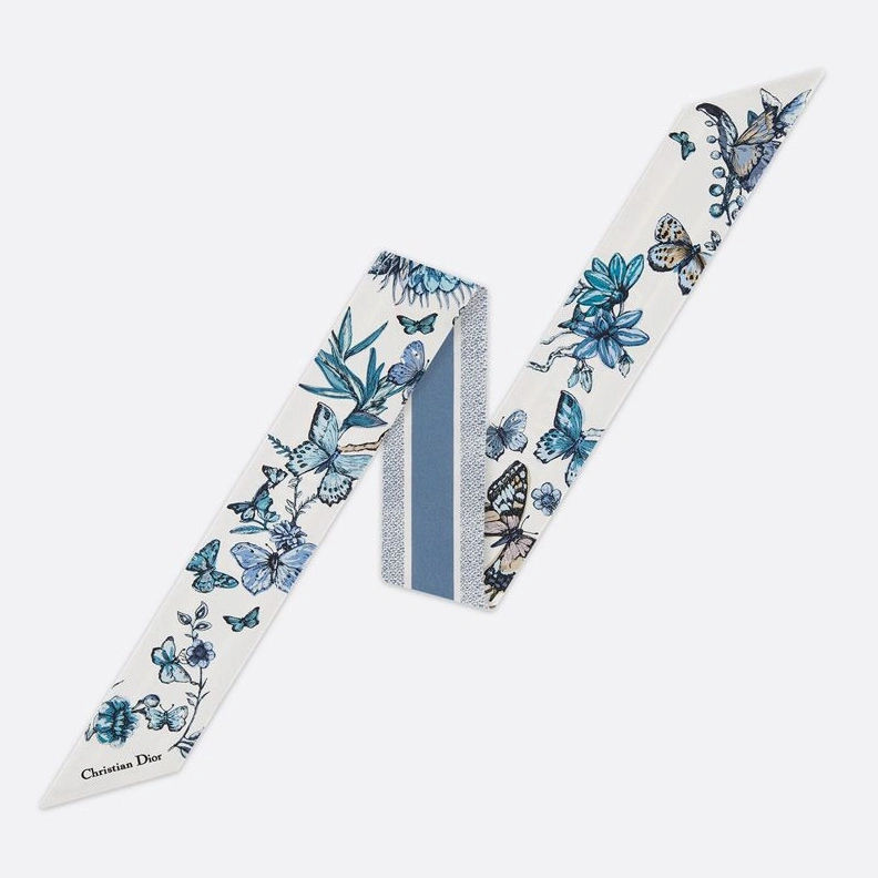 TopPick 7608 Dior Mitzah Twill In Toile de Jouy Mexico Motif Silk White Blue