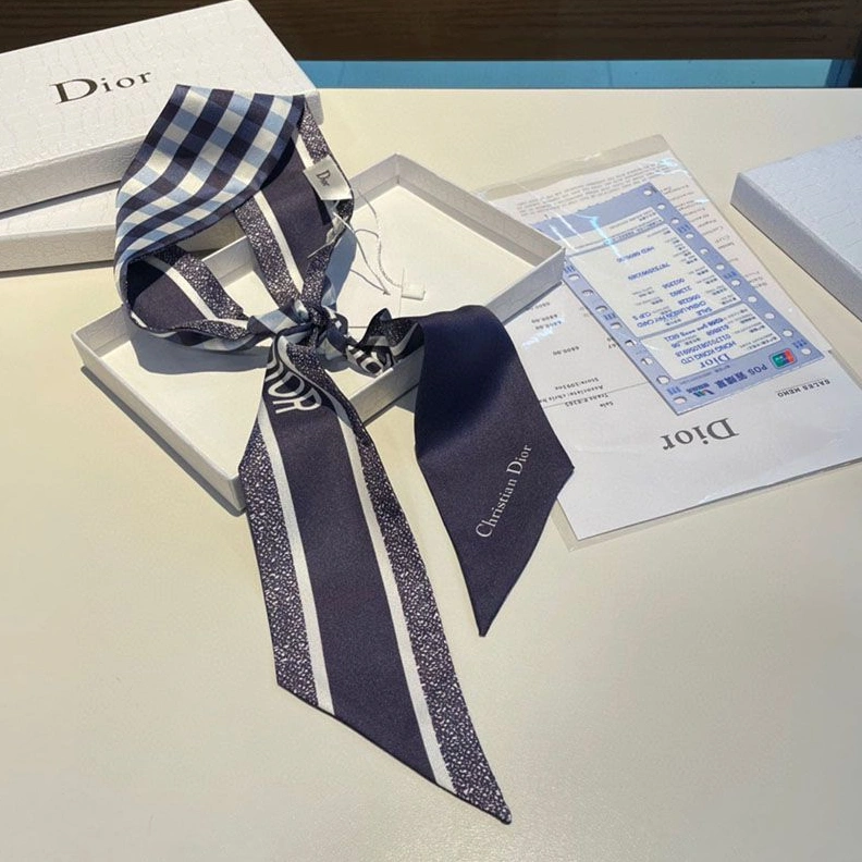 TopPick 8191 Dior Mitzah Twill D-Little Vichy Motif Silk Navy Blue