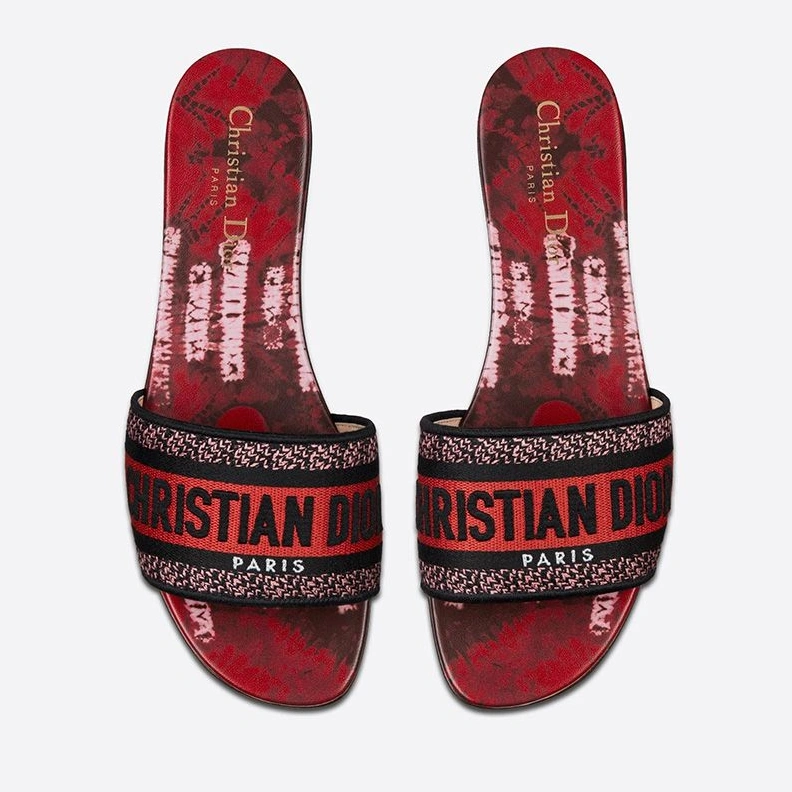 TopPick 8311 Christian Dior Dway Slides Women Tie & Dye Motif Canvas Red