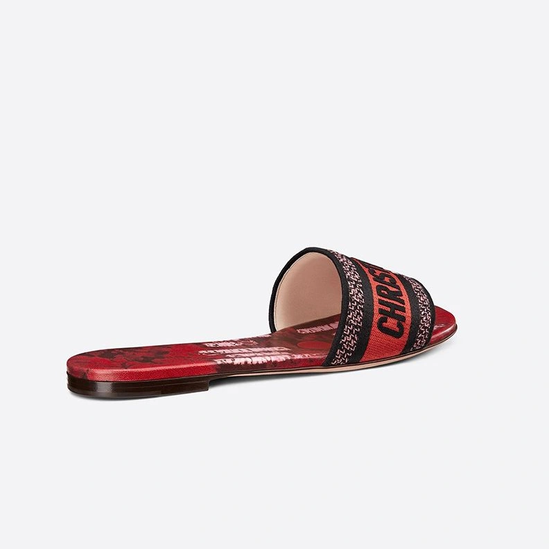 TopPick 8311 Christian Dior Dway Slides Women Tie & Dye Motif Canvas Red