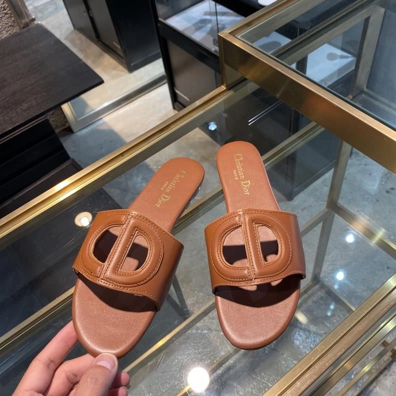 TopPick 8619 Dior D-Club Slides Women Calfskin Brown