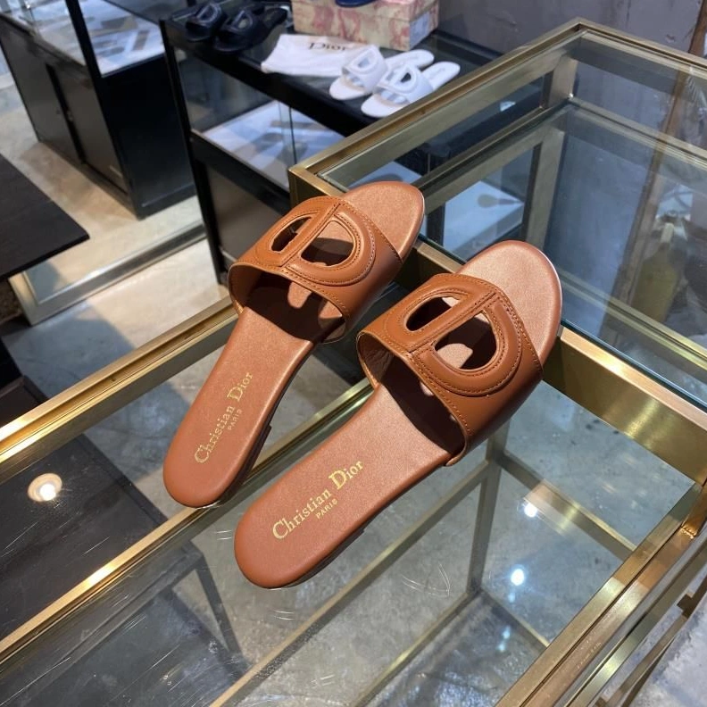 TopPick 8619 Dior D-Club Slides Women Calfskin Brown